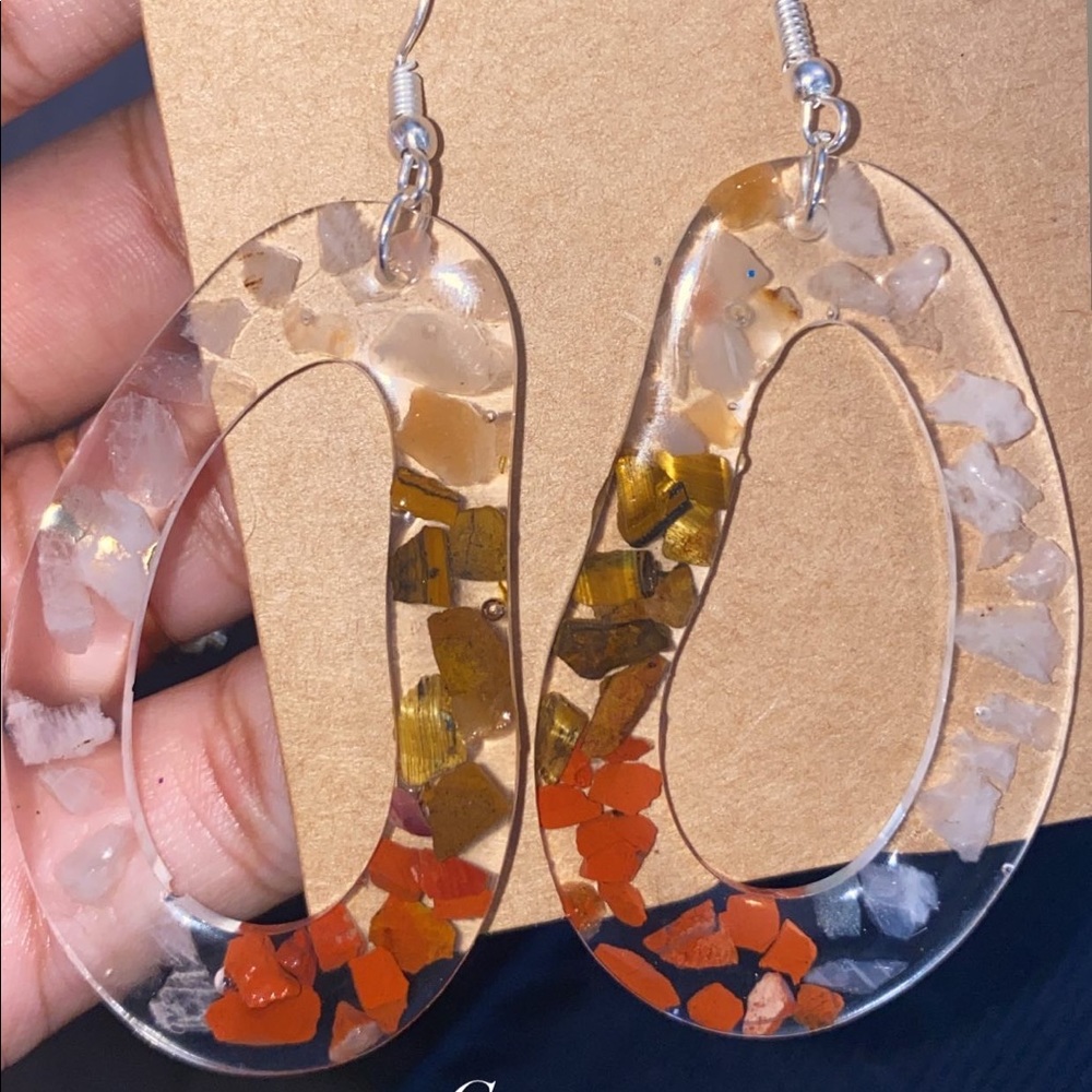 Resin real stones earrings